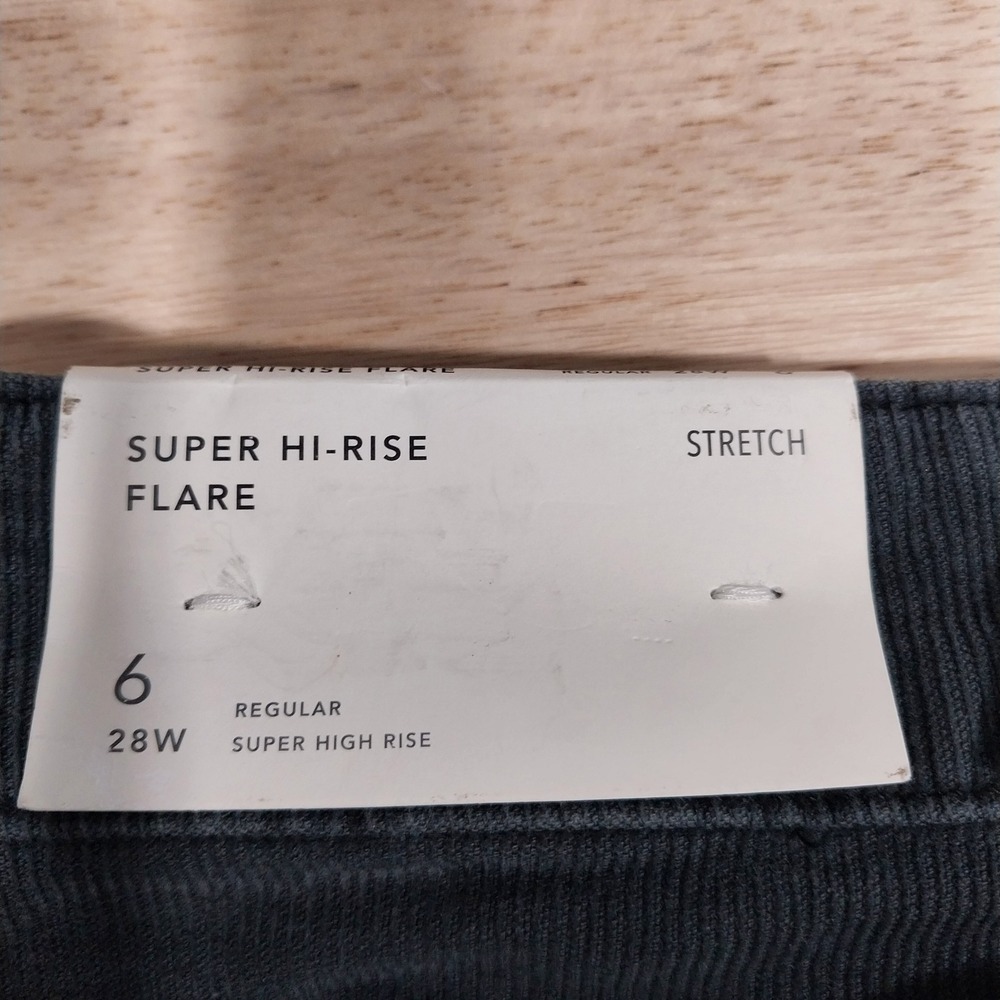 American Eagle Women Pants Super Hi-Rise‎ Flare Corduroy Button Fly 6 Gray Blue - Picture 3 of 15